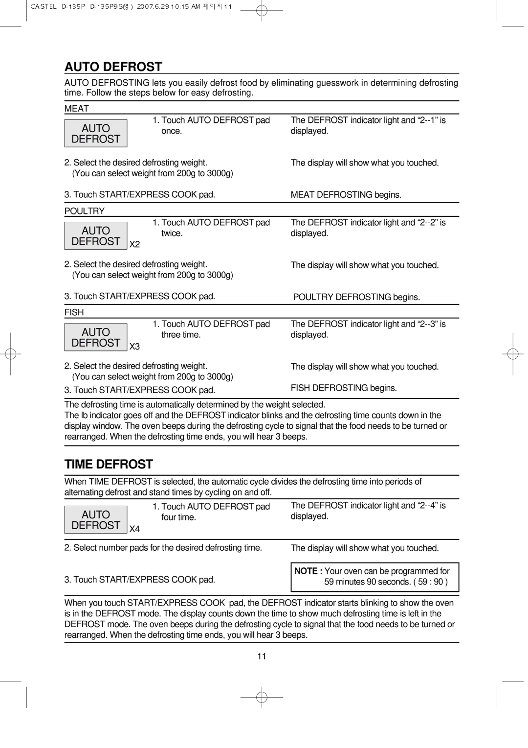 Daewoo KOD-135P manual Auto Defrost, Time Defrost 