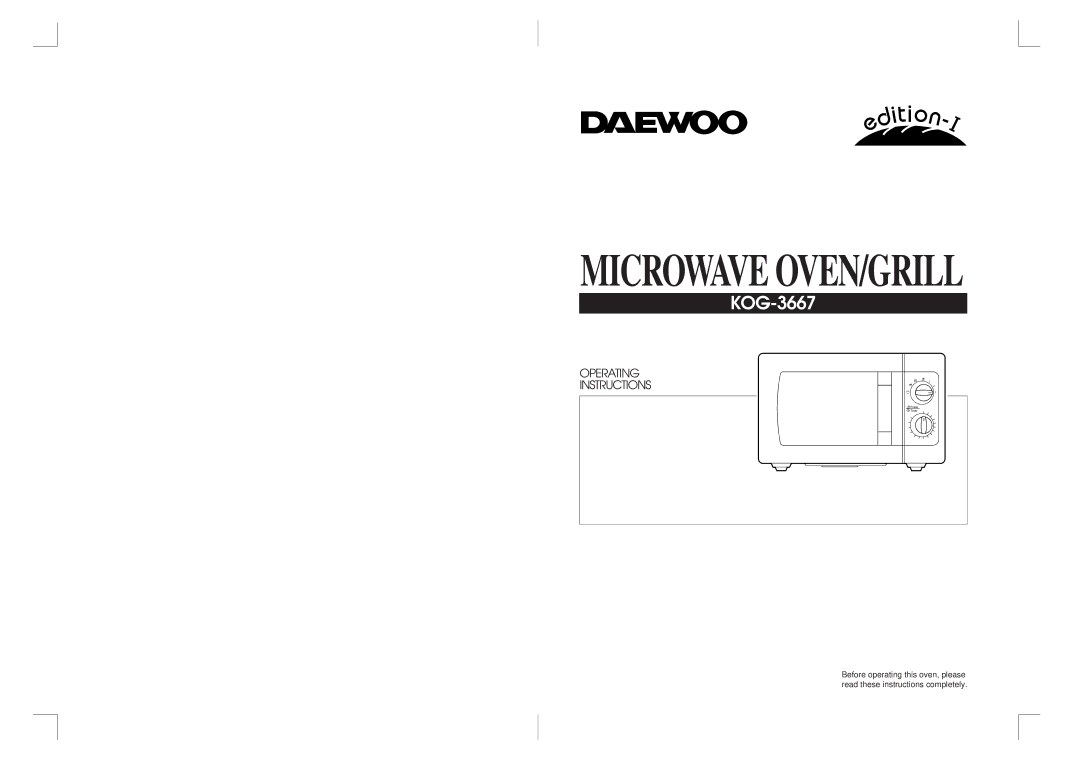 Daewoo KOG-3667 manual Microwave OVEN/GRILL 