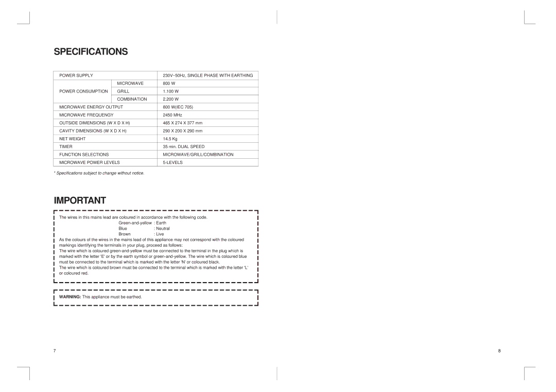 Daewoo KOG-3667 manual Specifications subject to change without notice 