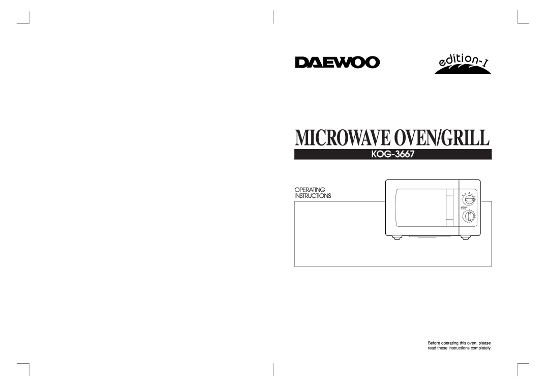 Daewoo KOG-3667 manual Microwave Oven/Grill, Operating, Instructions, Power, Timer 