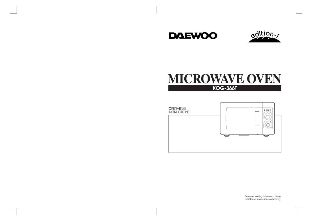 Daewoo KOG-366T manual Microwave Oven 