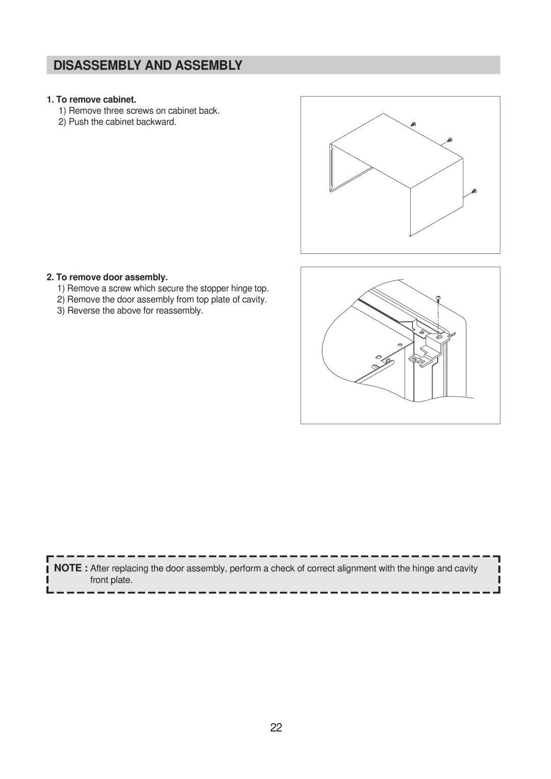 Daewoo KOG-391H0S, KOG-371H0S, KOG-373R0S, KOG-374R0S, KOG-375R0S, KOG-393R0S To remove cabinet, To remove door assembly 