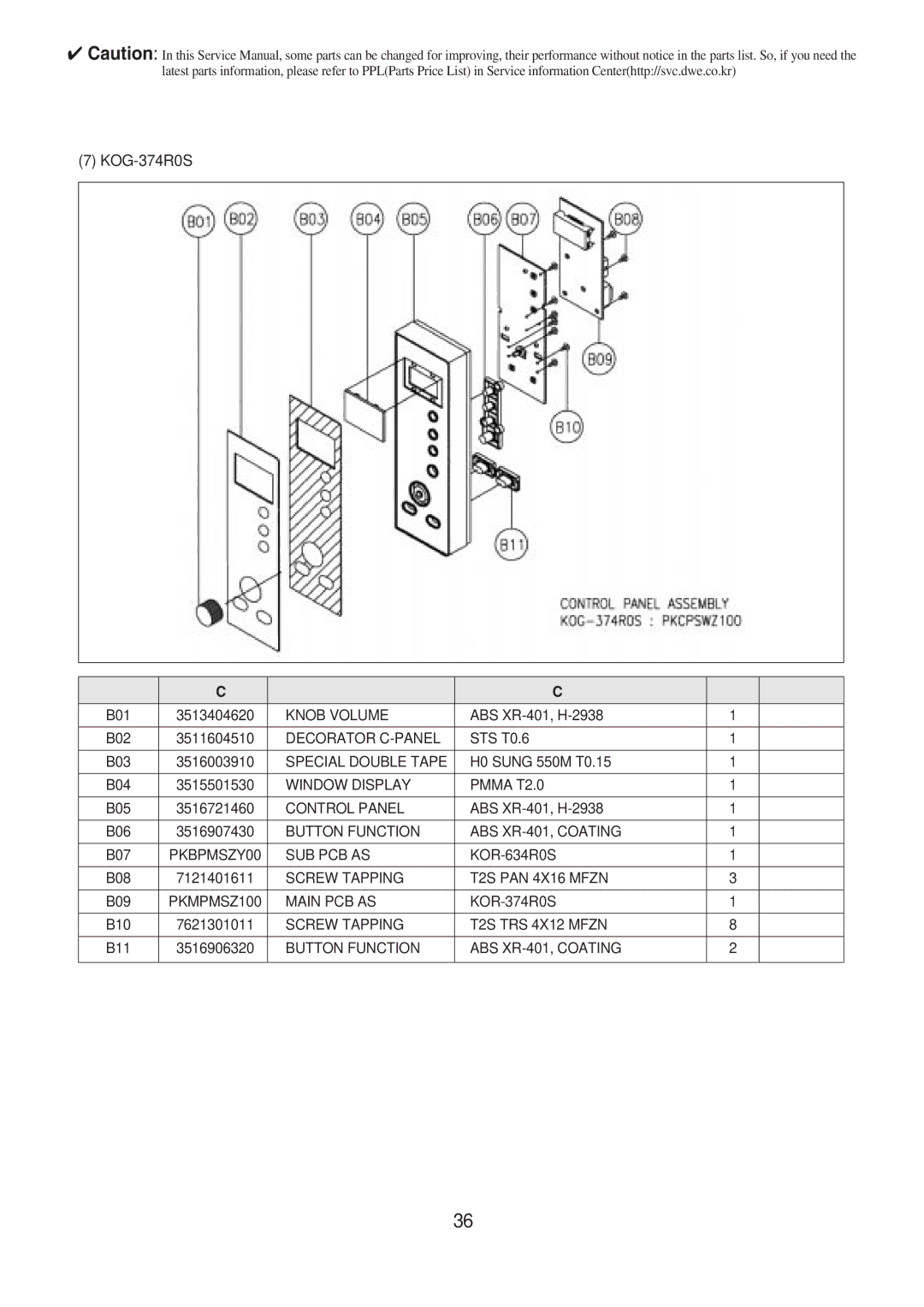 Daewoo KOG-373R0S, KOG-371H0S, KOG-374R0S, KOG-375R0S, KOG-393R0S, KOG-391H0S, KOG-391G0S, KOG-376T1S service manual Knob Volume 