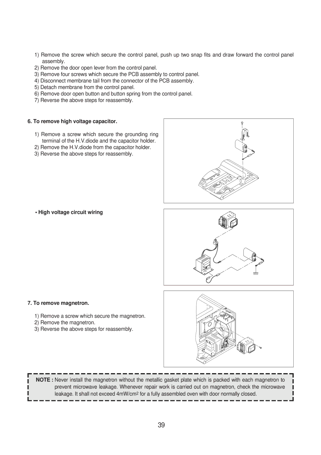 Daewoo KOG-393R0S, KOG-371H0S, KOG-373R0S To remove high voltage capacitor, High voltage circuit wiring To remove magnetron 