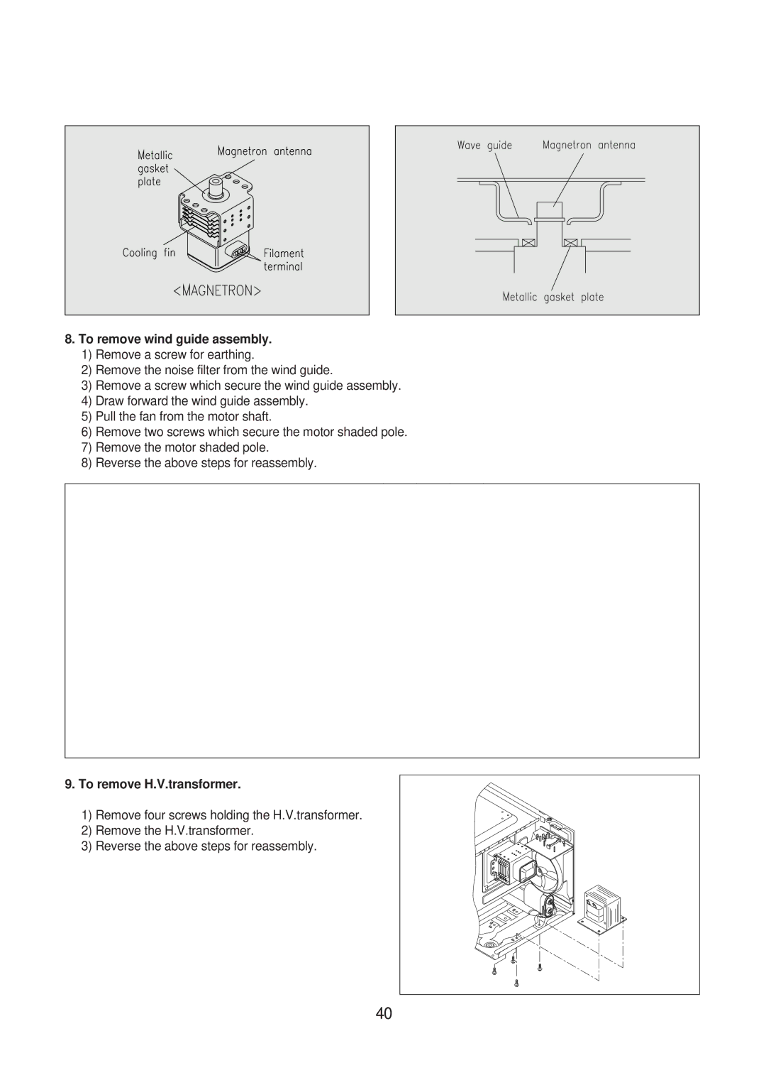 Daewoo KOG-391H0S, KOG-371H0S, KOG-373R0S, KOG-374R0S, KOG-375R0S To remove wind guide assembly, To remove H.V.transformer 