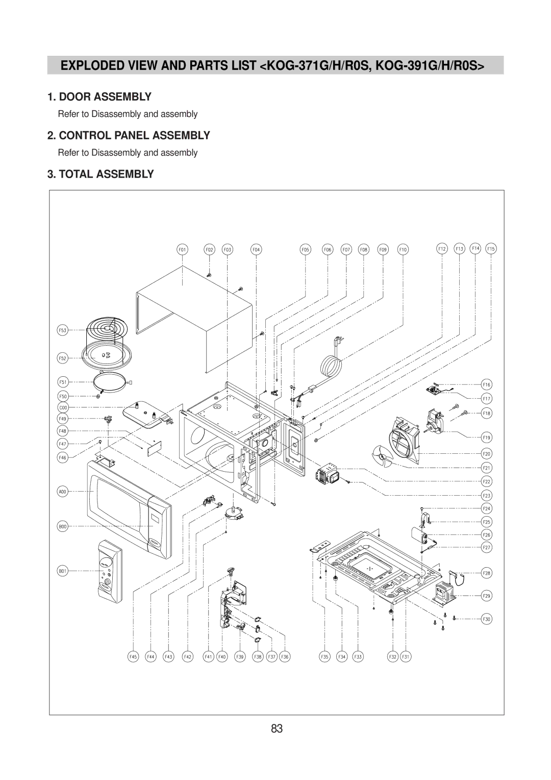 Daewoo KOG-375R0S, KOG-371H0S, KOG-373R0S Exploded View and Parts List KOG-371G/H/R0S, KOG-391G/H/R0S, Total Assembly 