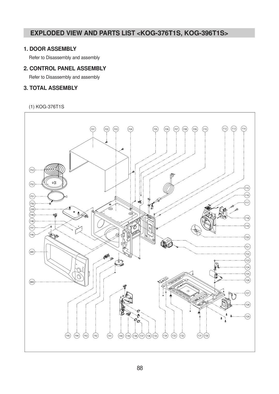 Daewoo KOG-396T1S KOG-371R0S KOG-391R0S, KOG-371H0S, KOG-373R0S Exploded View and Parts List KOG-376T1S, KOG-396T1S 