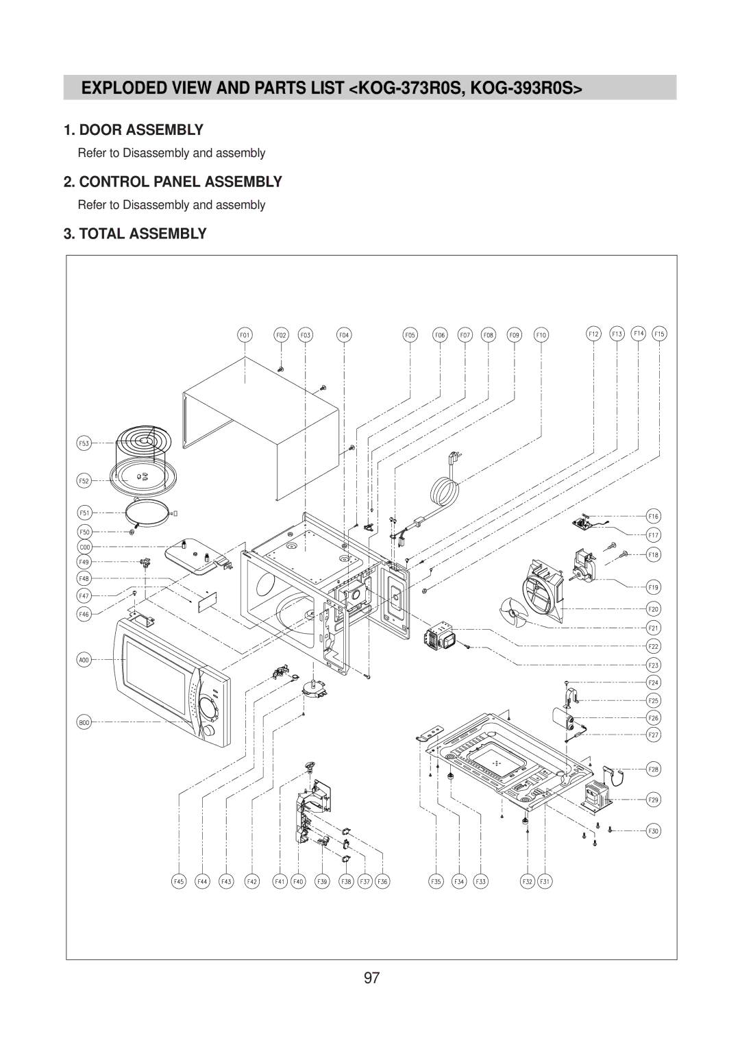 Daewoo KOG-396T1S KOG-371R0S KOG-391R0S, KOG-371H0S, KOG-374R0S Exploded View and Parts List KOG-373R0S, KOG-393R0S 