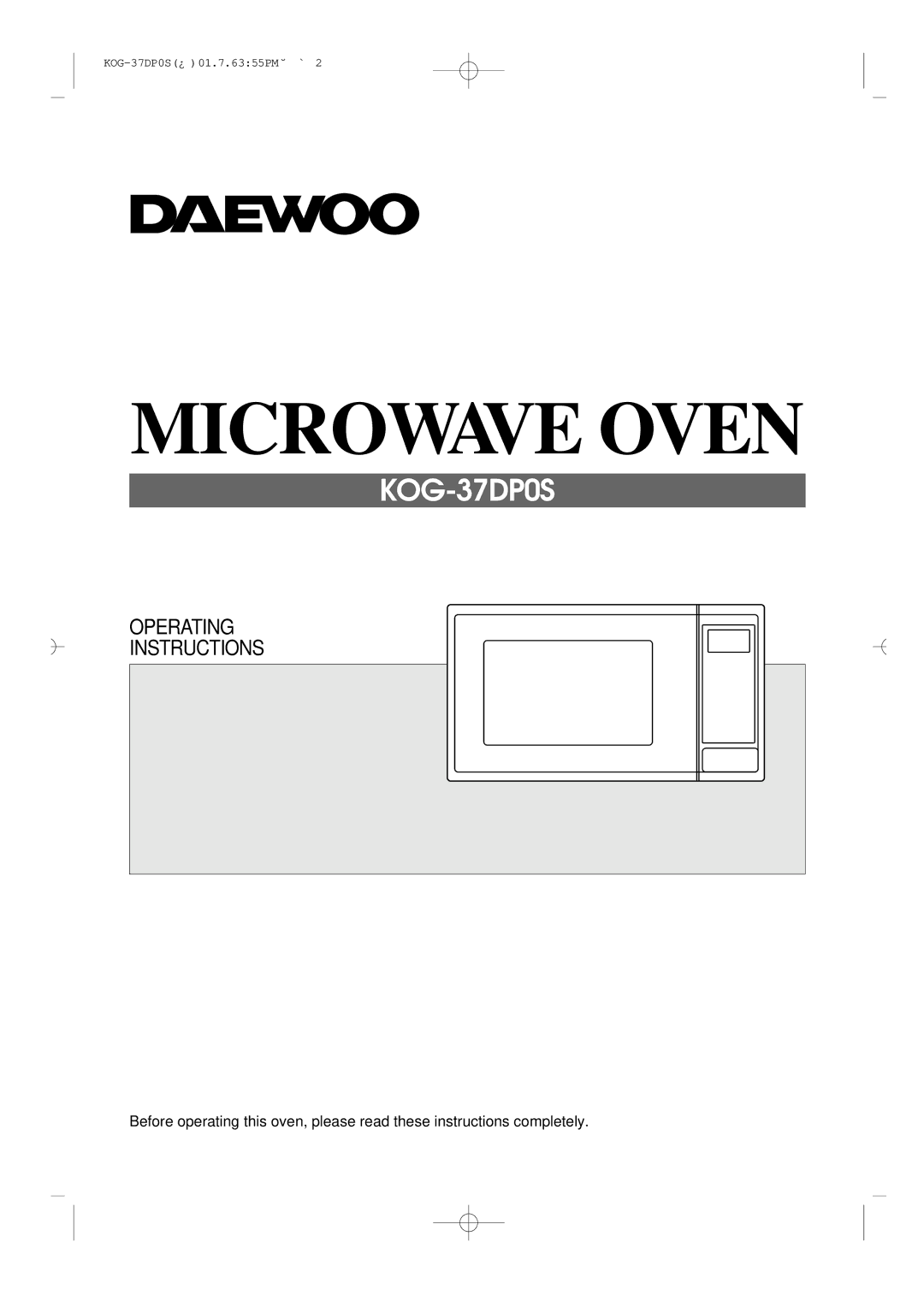 Daewoo KOG-37DP0S manual Microwave Oven 