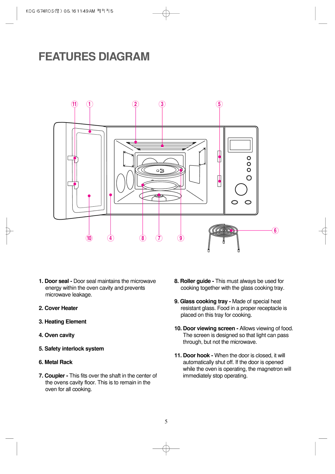 Daewoo KOG-574R operating instructions Features Diagram 