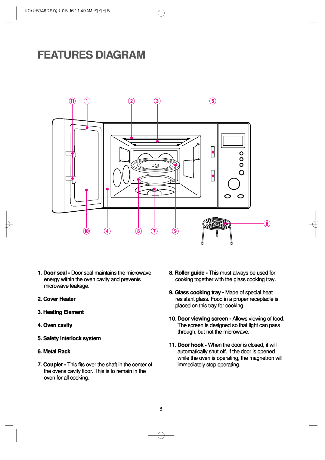 Daewoo KOG-574R operating instructions Features Diagram 