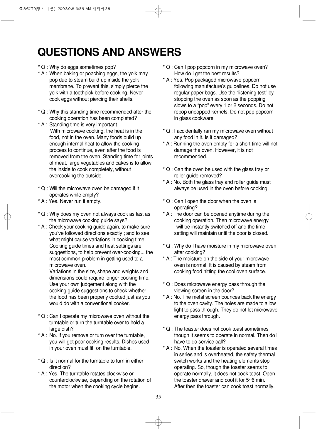 Daewoo KOG-867T9 manual Questions and Answers, Why do eggs sometimes pop? 