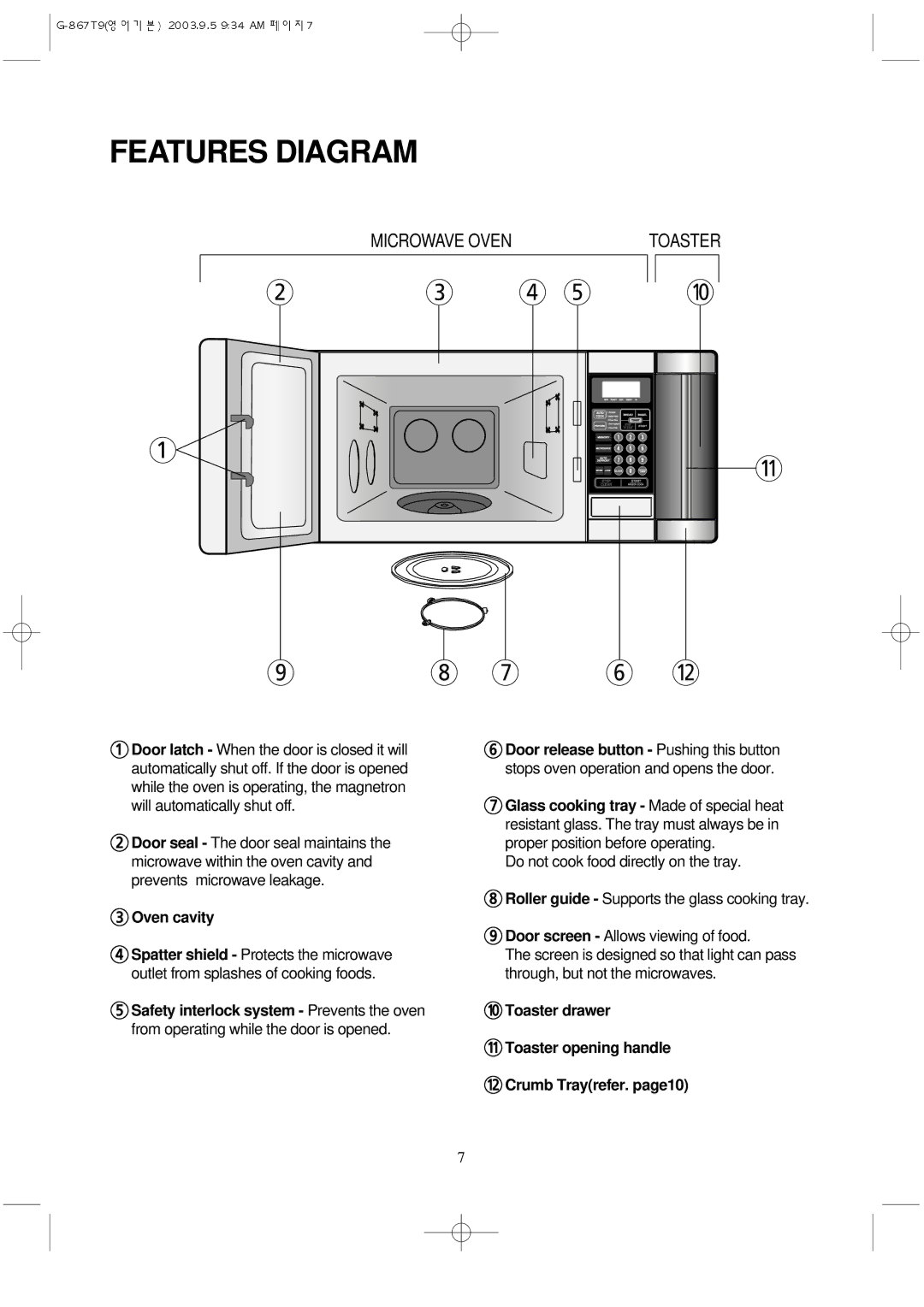 Daewoo KOG-867T9 manual Features Diagram, Oven cavity 