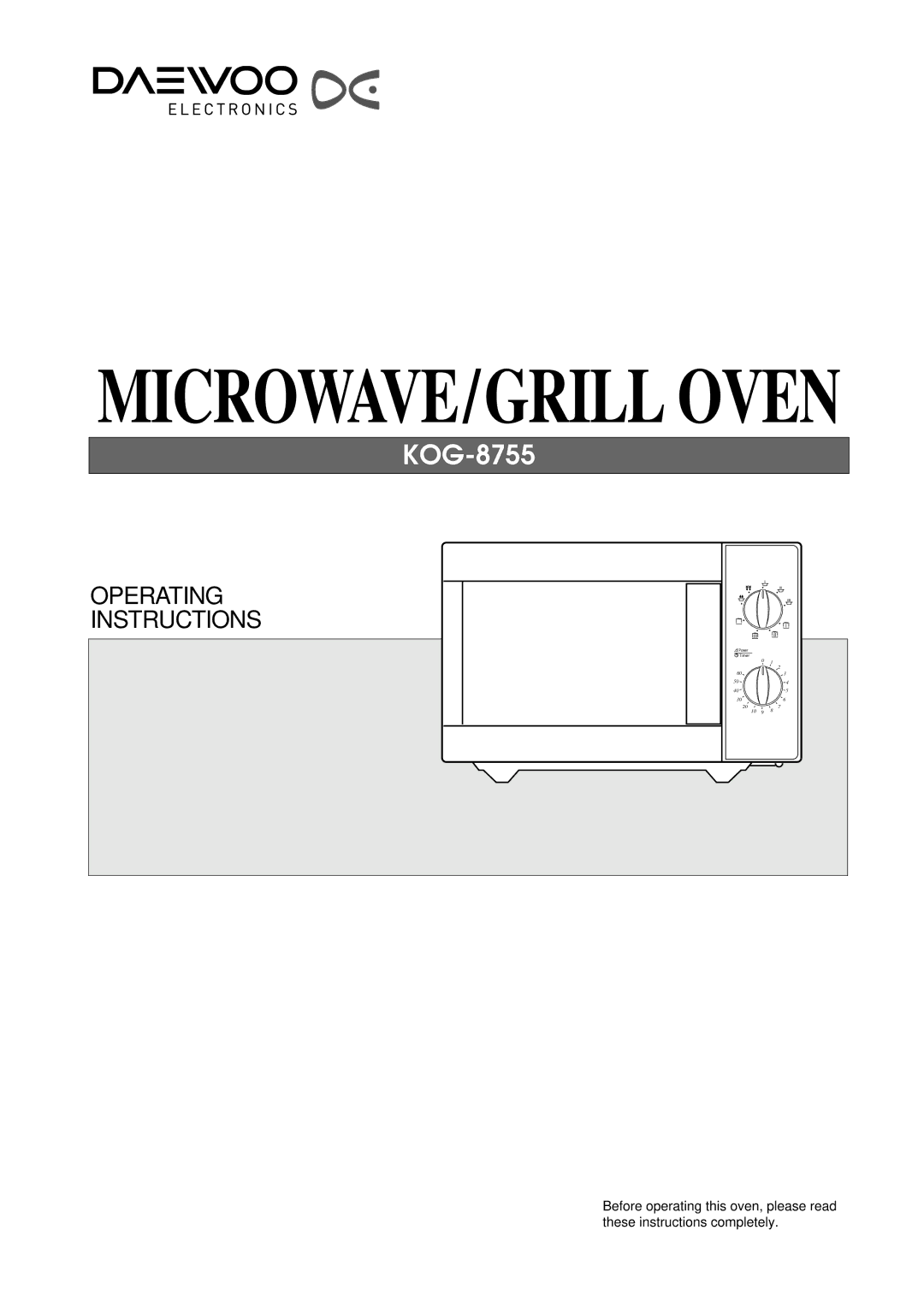 Daewoo KOG-8755 manual MICROWAVE/GRILL Oven 