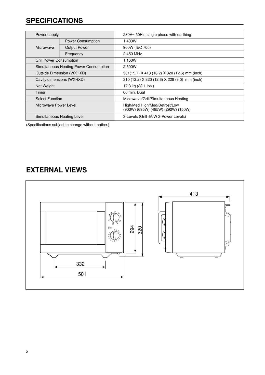 Daewoo KOG-8755 manual Specifications, External Views 