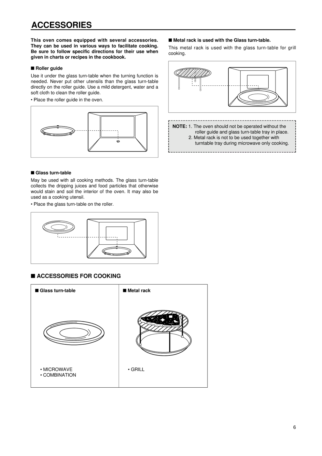 Daewoo KOG-8755 manual Accessories, Metal rack is used with the Glass turn-table, Glass turn-table Metal rack 