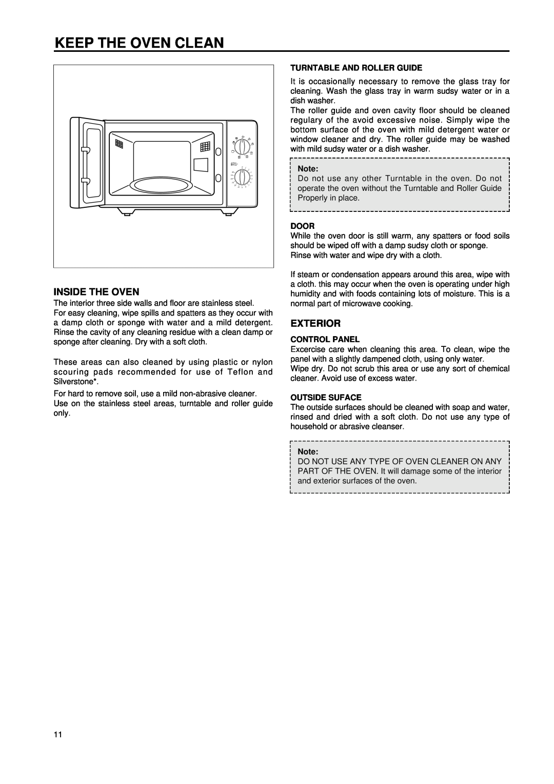 Daewoo KOG-8755 manual Keep The Oven Clean, Inside The Oven, Exterior, Turntable And Roller Guide, Door, Control Panel 