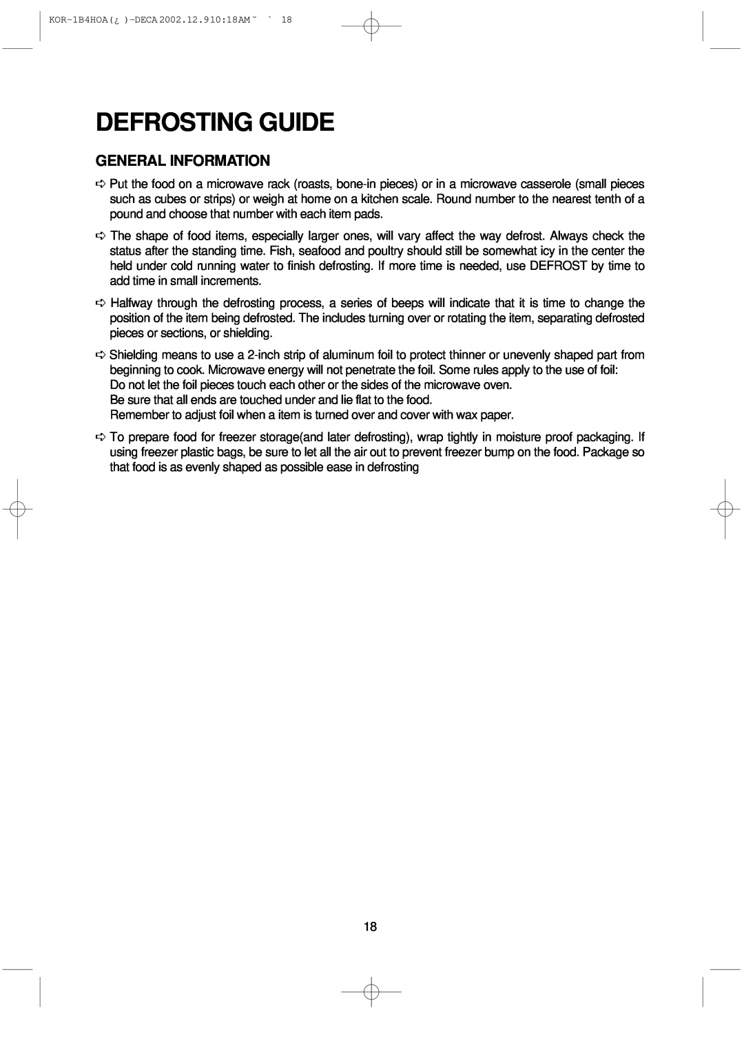 Daewoo KOR-1B4H manual Defrosting Guide, General Information 