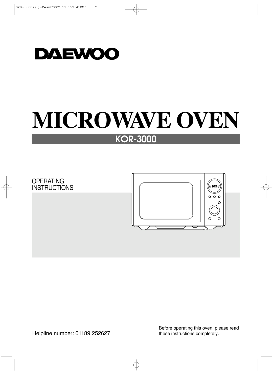 Daewoo KOR-3000 manual Microwave Oven 