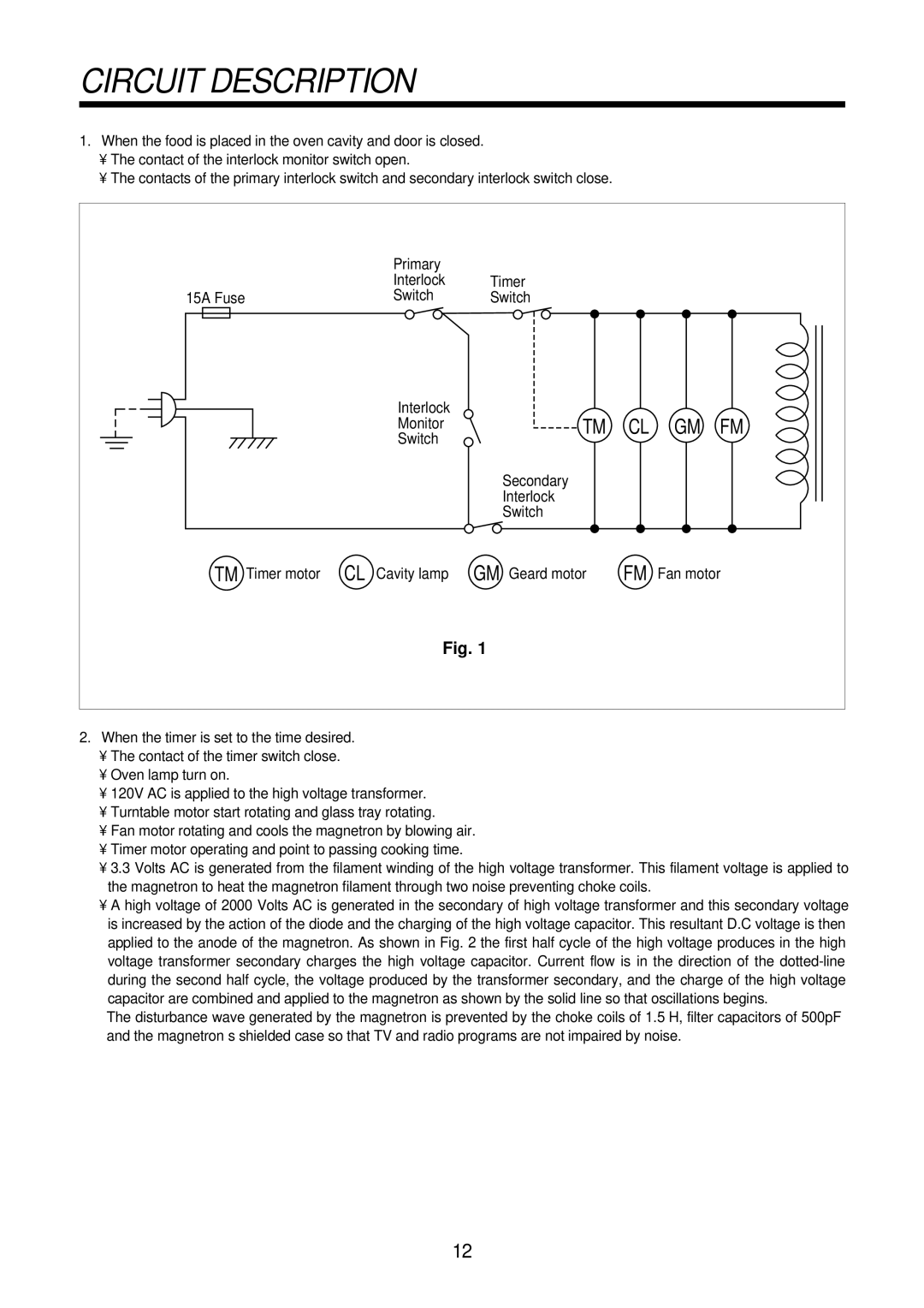 Daewoo KOR-61151, KOR-61155 service manual Circuit Description, When the timer is set to the time desired 