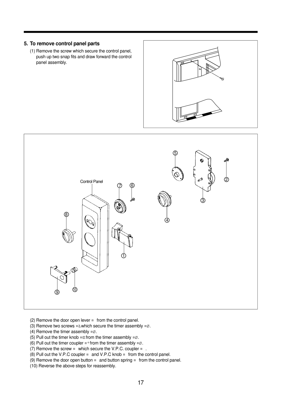 Daewoo KOR-61155, KOR-61151 service manual To remove control panel parts 