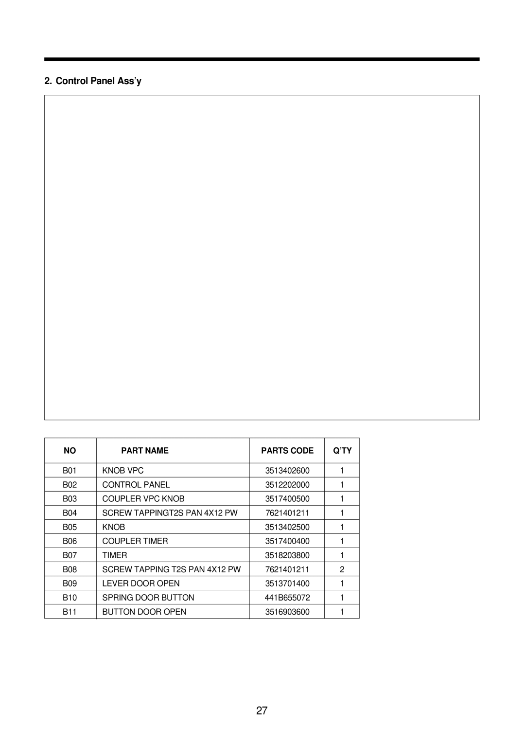 Daewoo KOR-61155, KOR-61151 service manual Control Panel Ass’y 