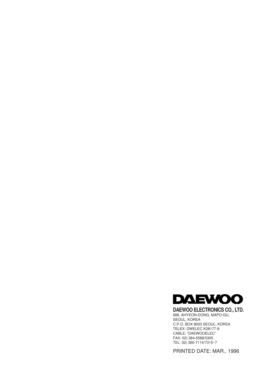 Daewoo KOR-61151, KOR-61155 service manual Printed Date MAR 