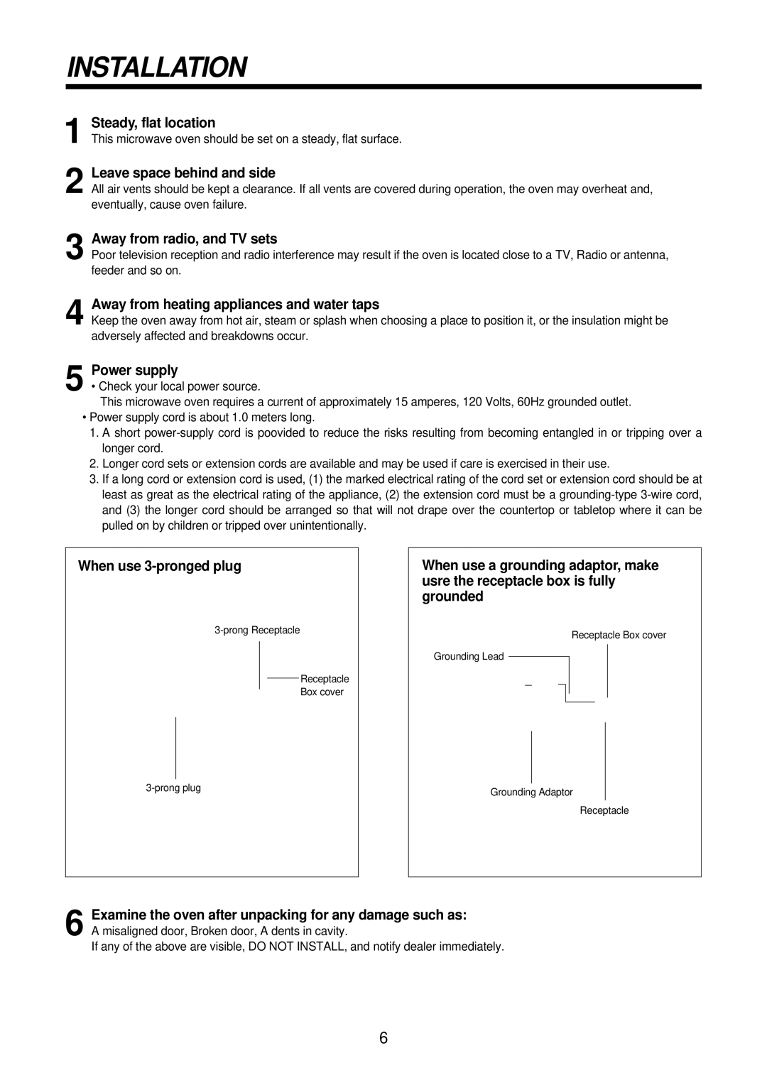 Daewoo KOR-61151, KOR-61155 service manual Installation 