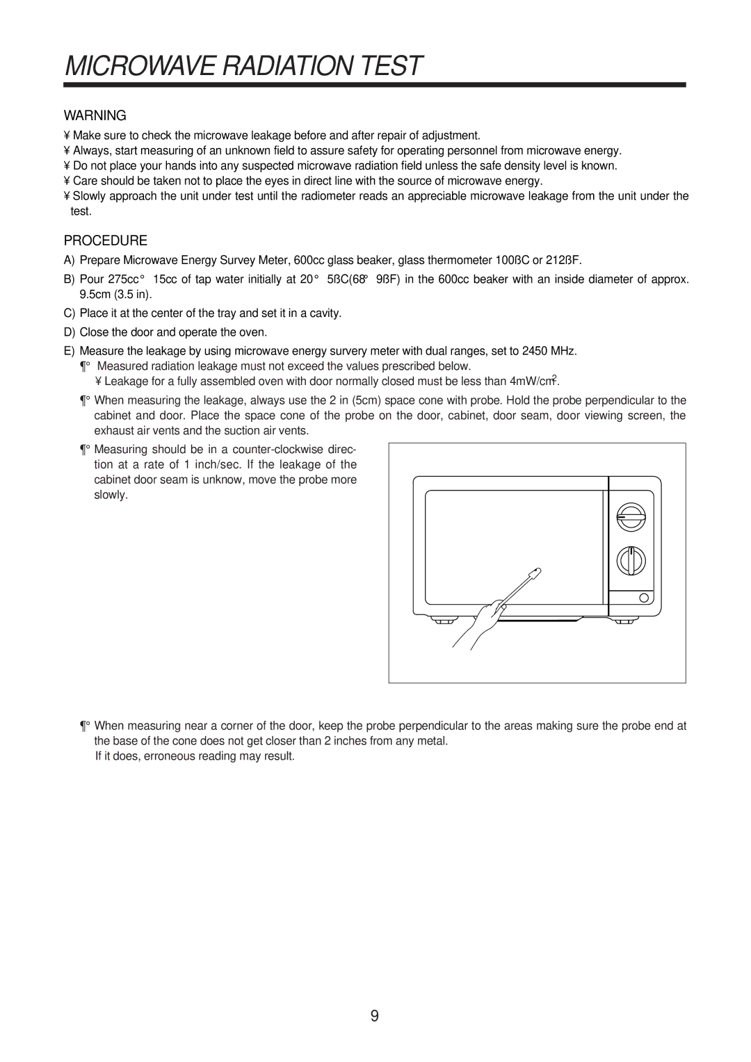 Daewoo KOR-61155, KOR-61151 service manual Microwave Radiation Test 