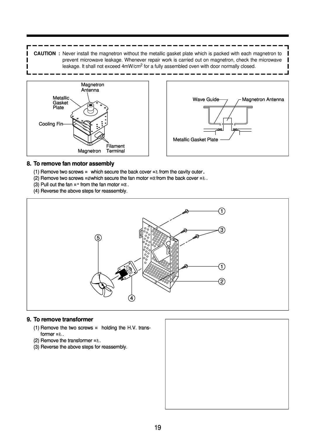 Daewoo KOR-61155, KOR-61151 service manual To remove fan motor assembly, To remove transformer 