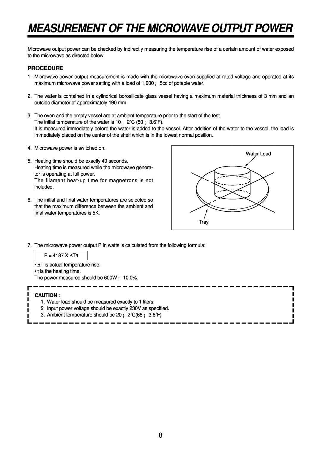 Daewoo KOR-61151, KOR-61155 service manual Procedure, Measurement Of The Microwave Output Power 