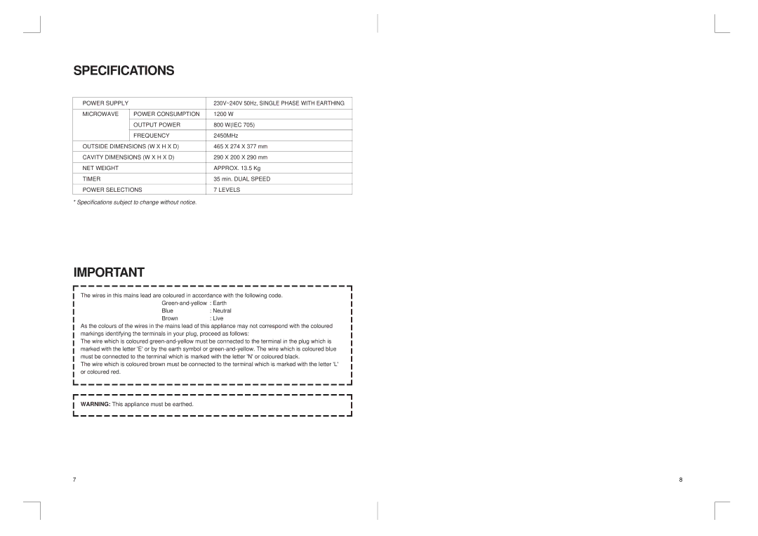 Daewoo KOR-6167 manual Specifications subject to change without notice 