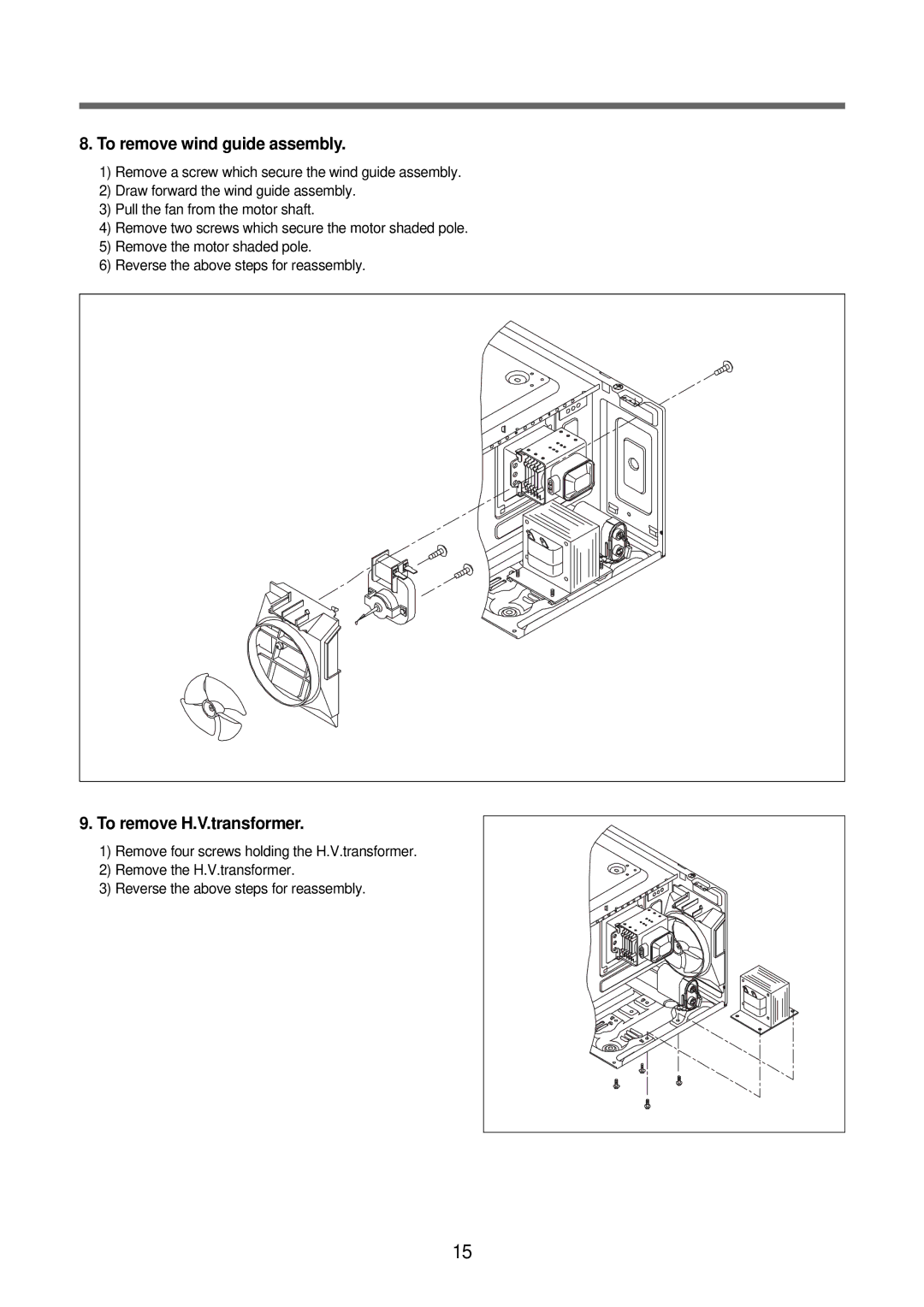 Daewoo KOR-630A1A, KOR-630A9A, KOR-630A0A service manual To remove wind guide assembly 