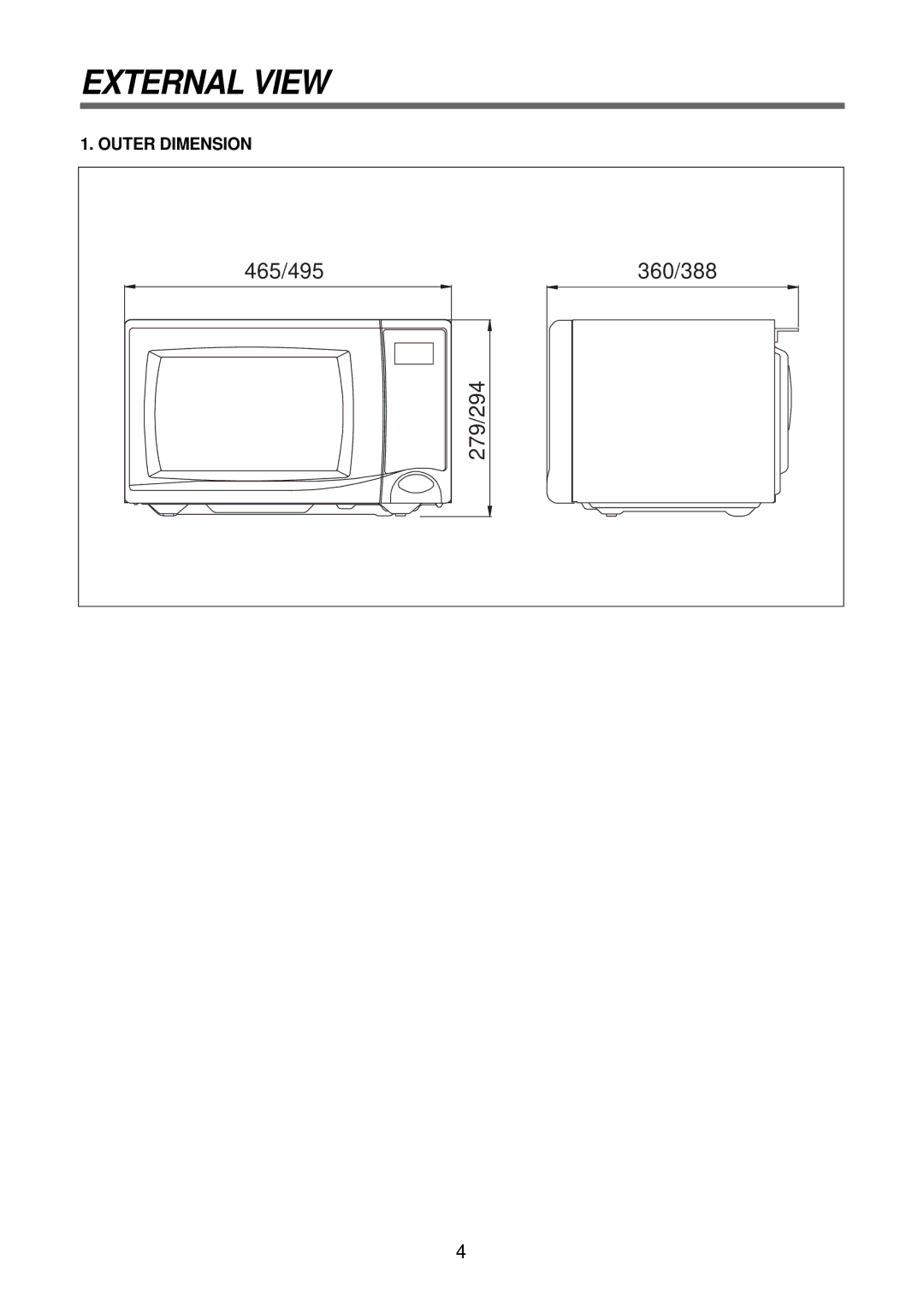 Daewoo KOR-630A0A, KOR-630A9A, KOR-630A1A service manual External View, Outer Dimension 