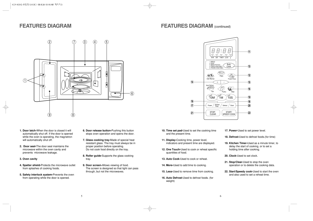 Daewoo KOR-631G manual Features Diagram 