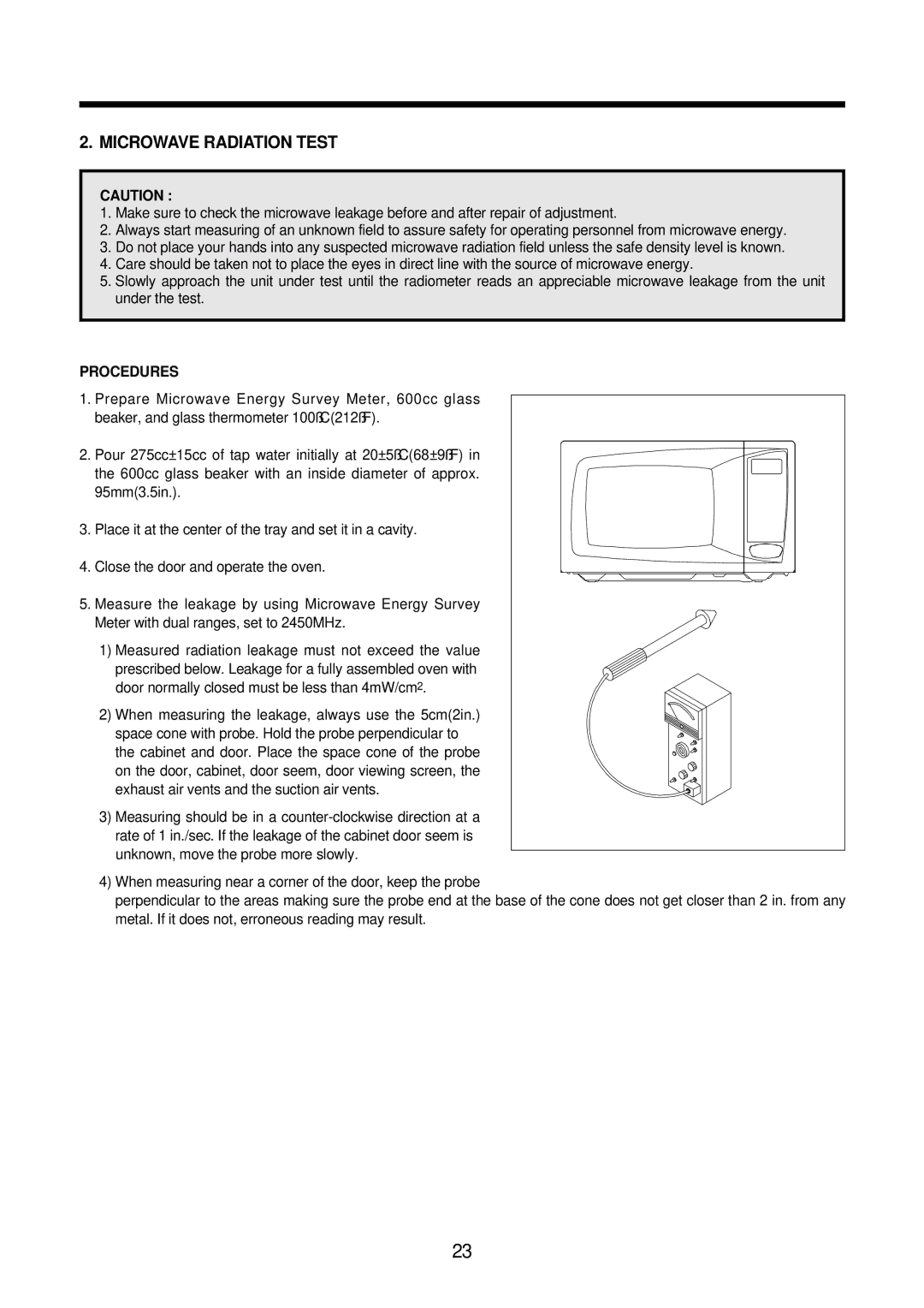 Daewoo KOR-631G0A, KOR-861H0A, KOR-631G9A, KOR-861G0A, KOR-631H0A, KOR-631H9A Microwave Radiation Test, Procedures 