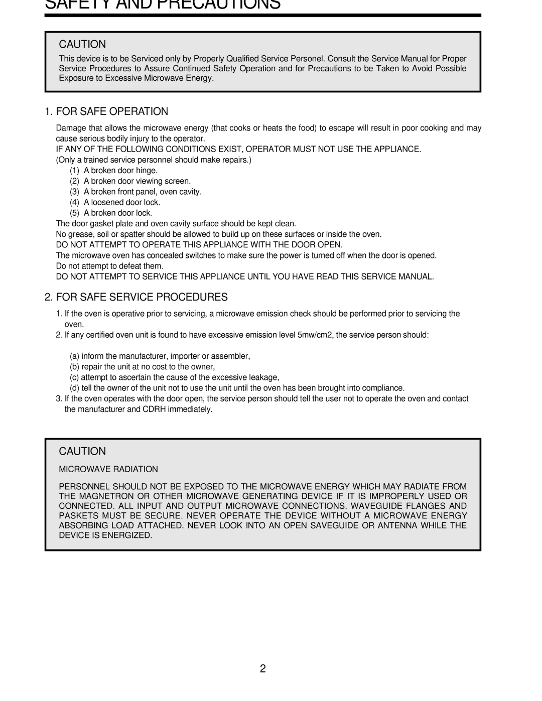 Daewoo KOR-861G0A, KOR-631G0A Safety and Precautions, Do not Attempt to Operate this Appliance with the Door Open 