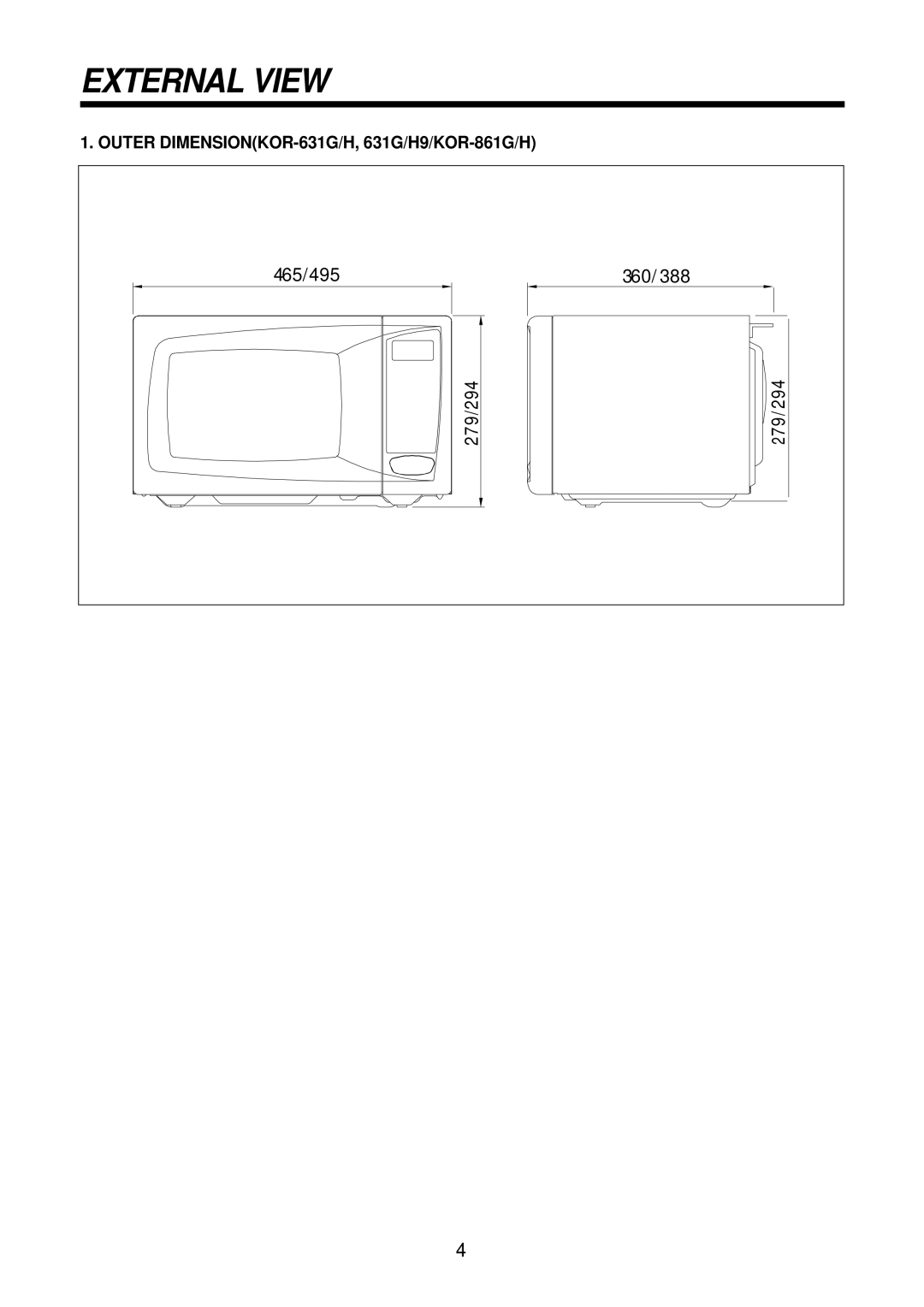 Daewoo KOR-631H9A, KOR-631G0A, KOR-861H0A, KOR-631G9A External View, Outer DIMENSIONKOR-631G/H, 631G/H9/KOR-861G/H 