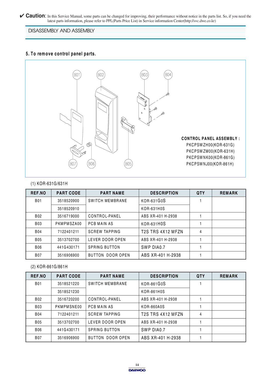 Daewoo KOR-631G0P, KOR-861G0P, KOR-631H0P service manual ABS XR -401 H KOR -861G/861H 