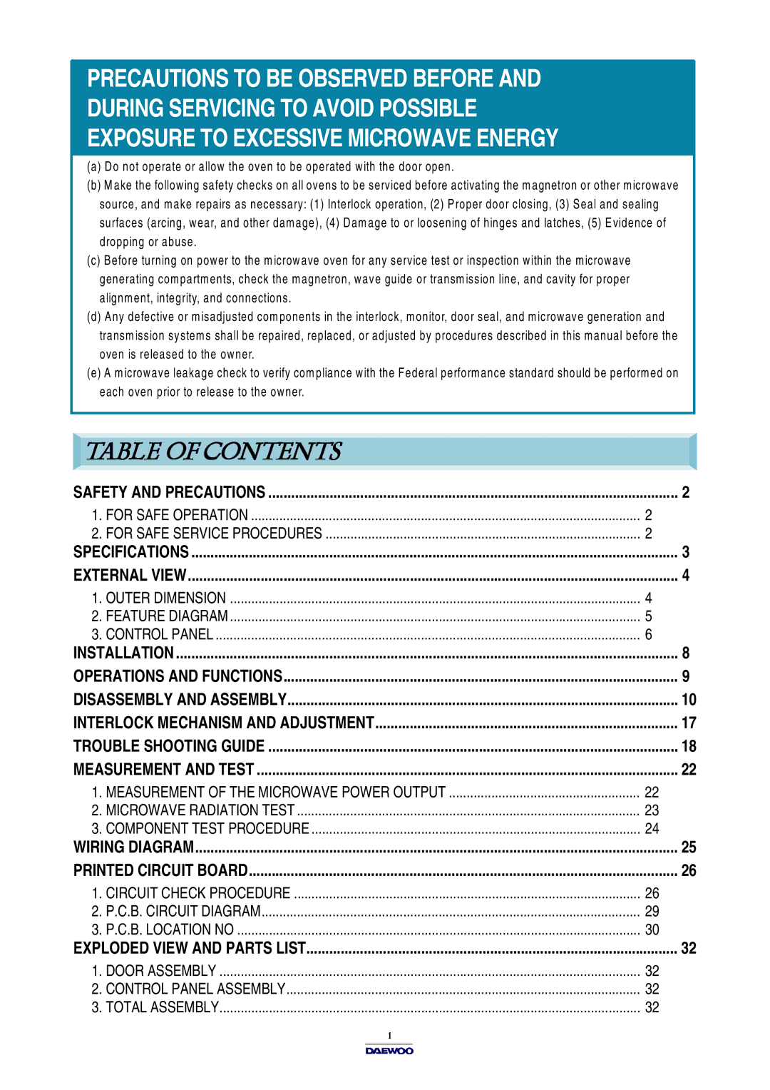 Daewoo KOR-631H0P, KOR-631G0P Dropping or abuse, Alignment, integrity, and connections, Oven is released to the owner 