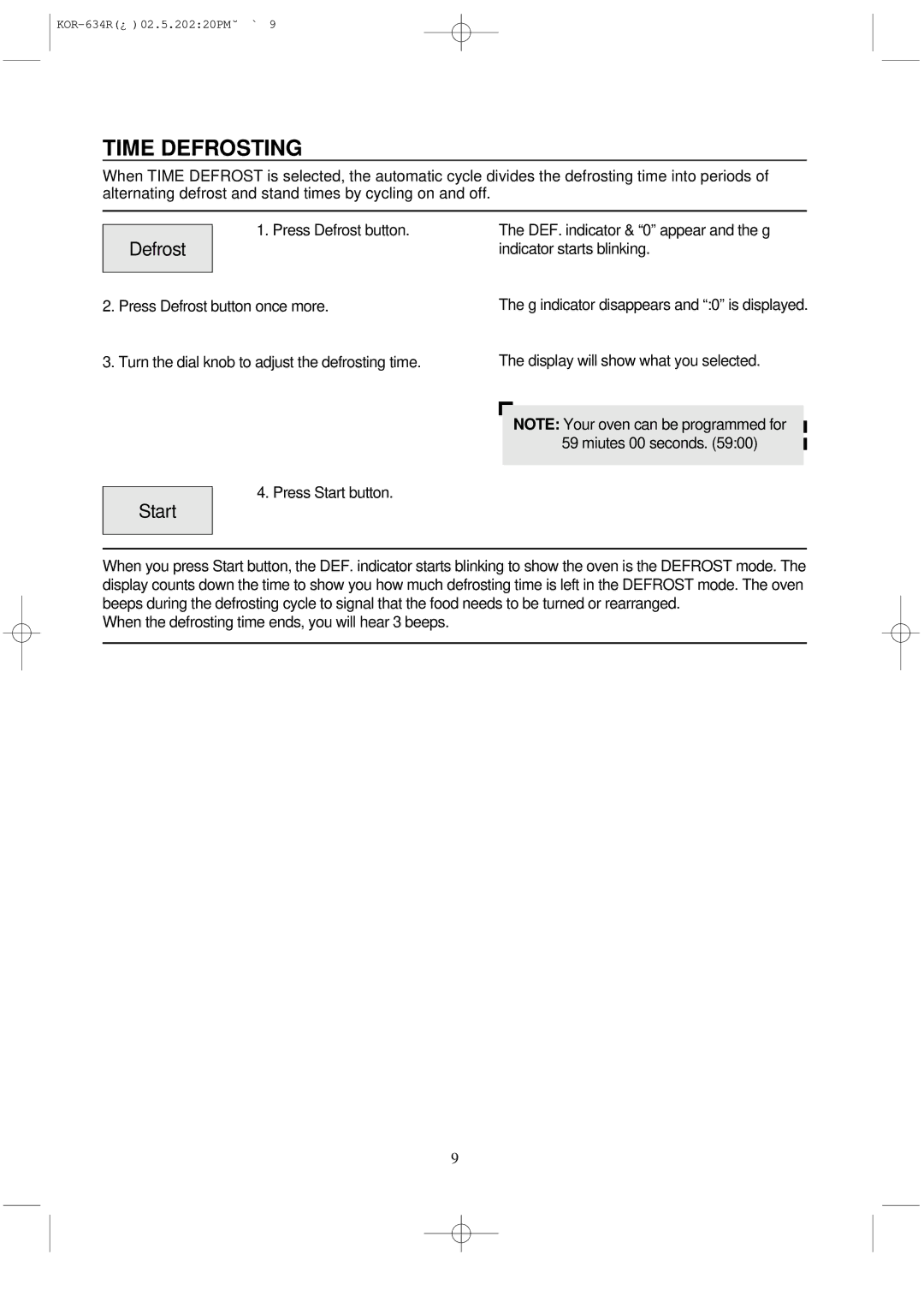 Daewoo KOR-634R operating instructions Time Defrosting 