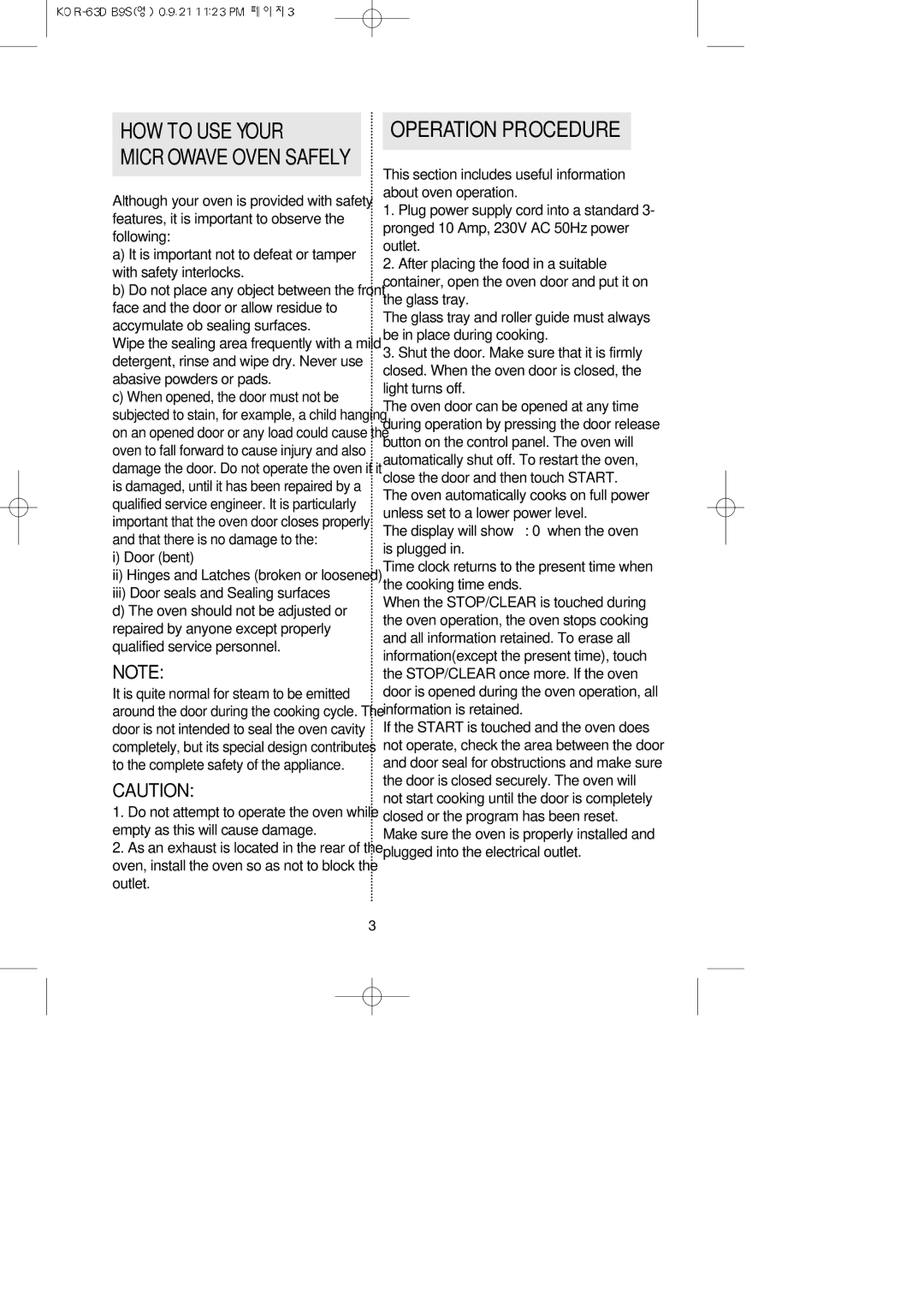 Daewoo KOR-63DB9S manual Operation Procedure, Door bent, Iii Door seals and Sealing surfaces 