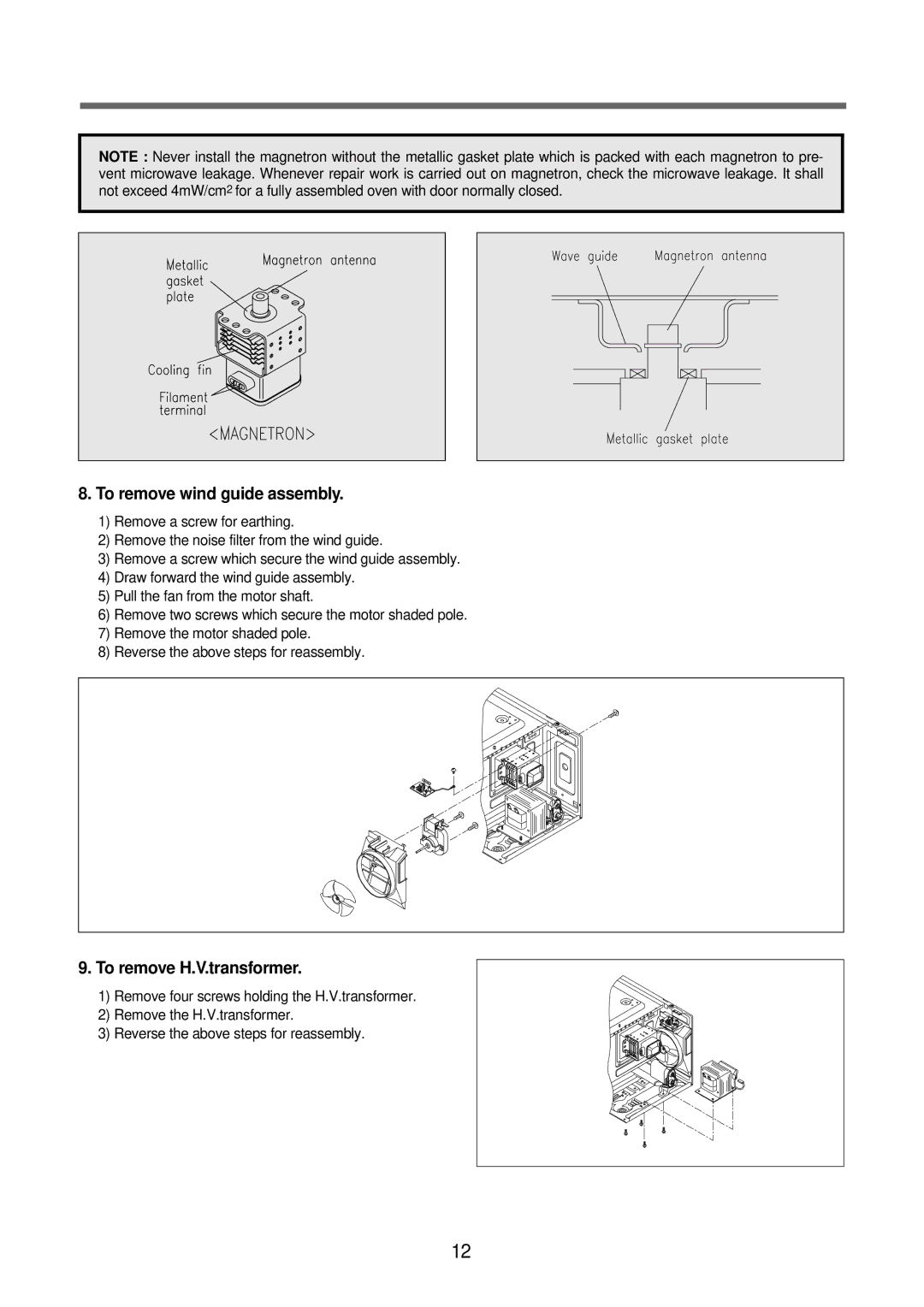 Daewoo KOR-63F79S, KOR-63F70S, KOR-63D70S service manual To remove wind guide assembly, To remove H.V.transformer 