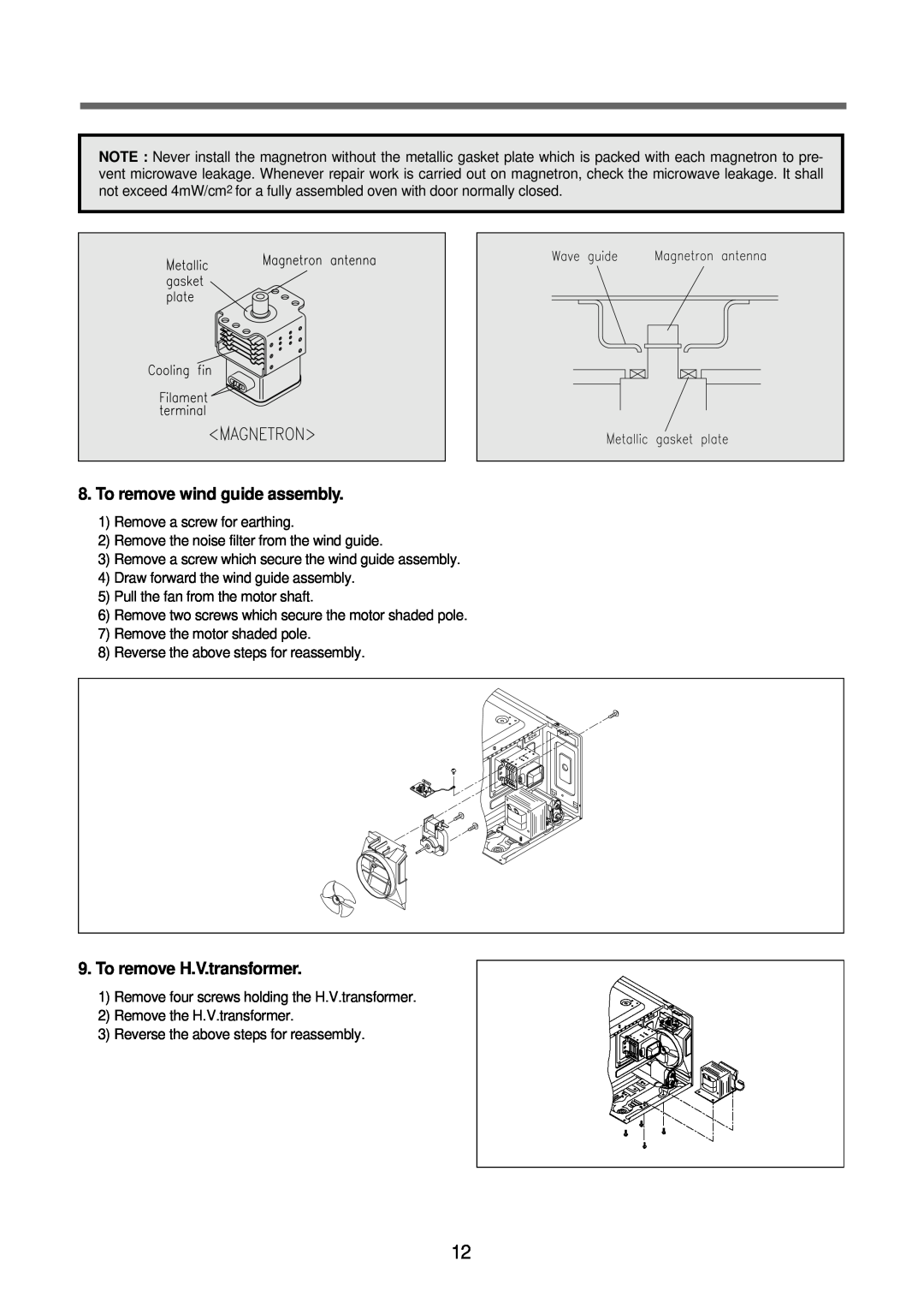 Daewoo KOR-63F79S, KOR-63F70S, KOR-63D70S service manual To remove wind guide assembly, To remove H.V.transformer 