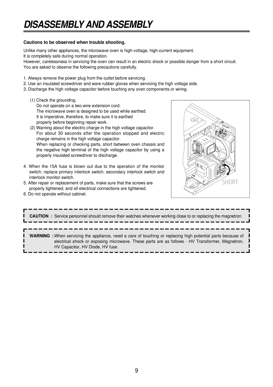 Daewoo KOR-63DB9S, KOR-63FB0S, KOR-63FB9S, KOR-63DB0S service manual Disassembly and Assembly 