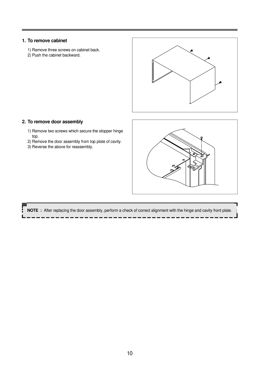 Daewoo KOR-63DB0S, KOR-63FB0S, KOR-63FB9S, KOR-63DB9S service manual To remove cabinet, To remove door assembly 