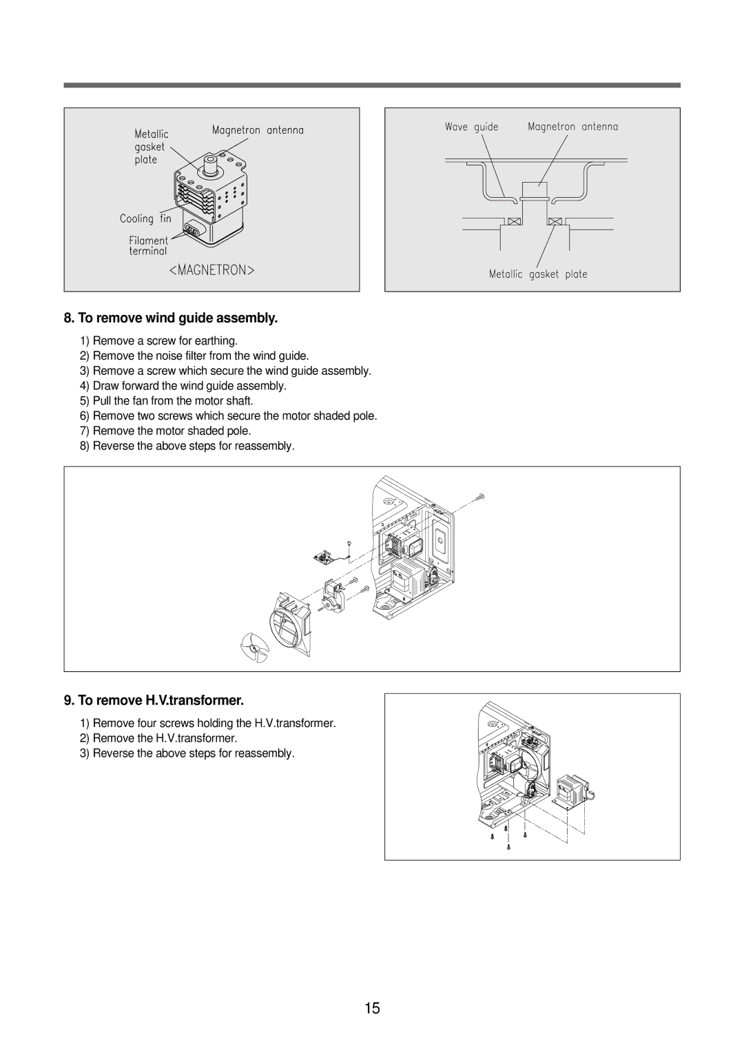 Daewoo KOR-63FB0S, KOR-63FB9S, KOR-63DB9S, KOR-63DB0S service manual To remove wind guide assembly, To remove H.V.transformer 