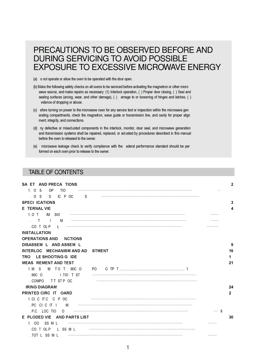 Daewoo KOR-63DB9S, KOR-63FB0S, KOR-63FB9S, KOR-63DB0S service manual Table of Contents 