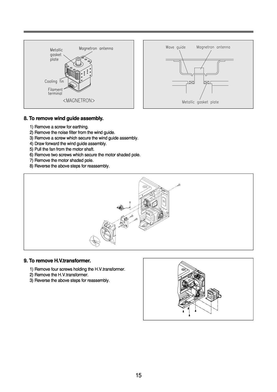Daewoo KOR-63FB0S, KOR-63FB9S, KOR-63DB9S, KOR-63DB0S service manual To remove wind guide assembly, To remove H.V.transformer 
