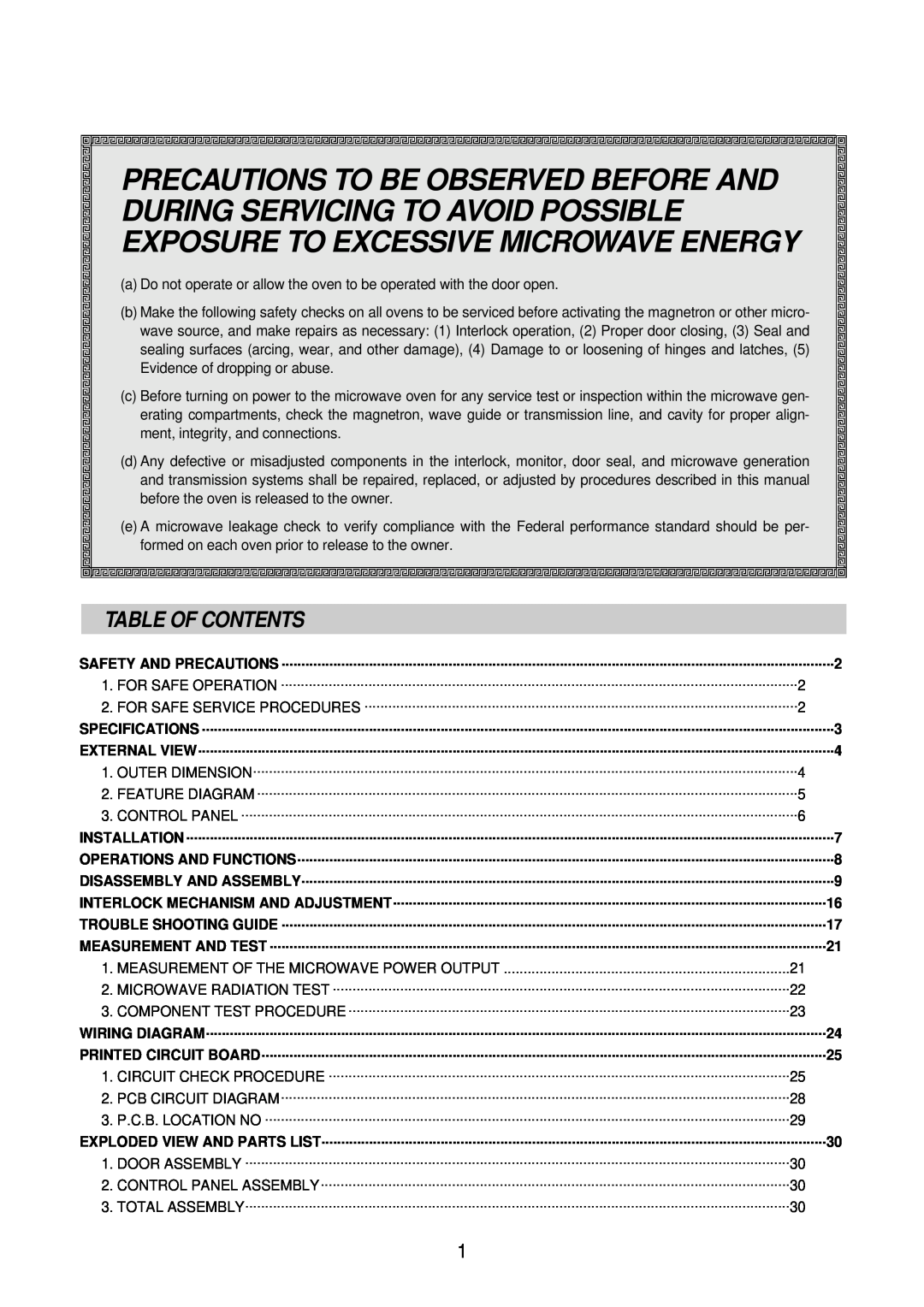 Daewoo KOR-63DB9S, KOR-63FB0S, KOR-63FB9S, KOR-63DB0S service manual Table Of Contents 